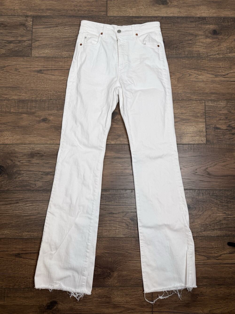 AG Jeans Womens 28x33 White Alexxis Boot High Rise Vintage Raw Hem Denim